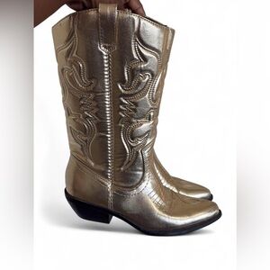 Soda Women Gold Metallic Cowgirl Western Stitched Boots